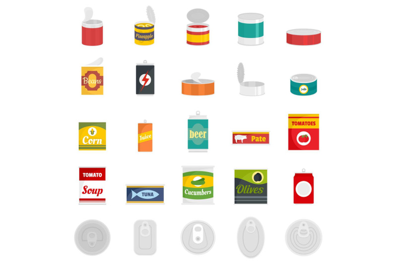 tin-can-food-package-jar-icons-set-flat-style