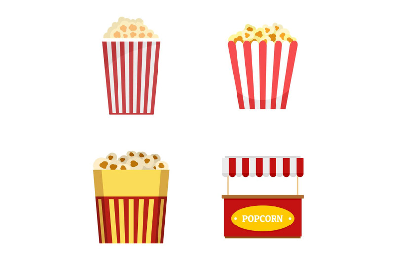 popcorn-cinema-box-striped-icons-set-flat-style