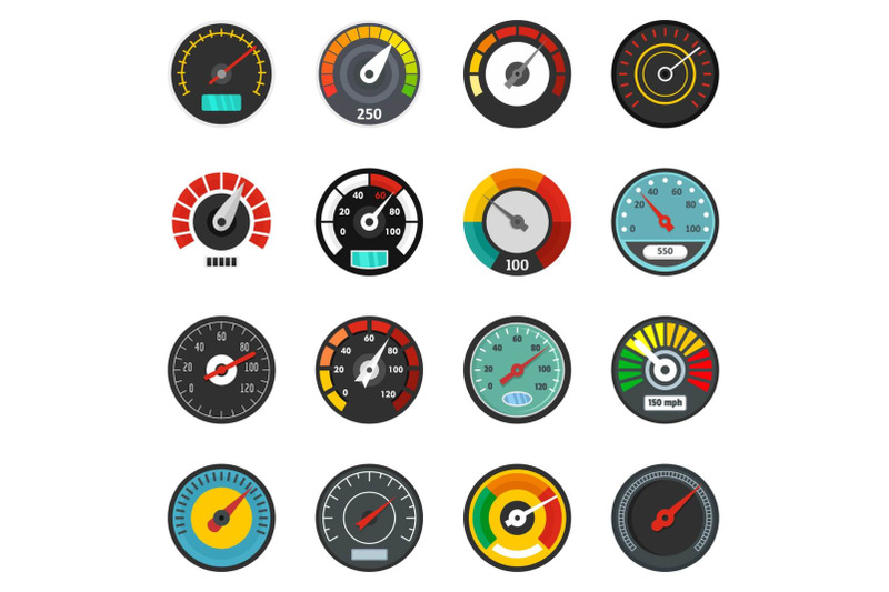 speedometer-level-indicator-icons-set-flat-style