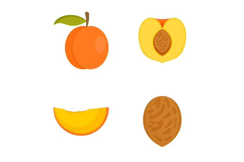 peach-tree-slices-fruit-half-icons-set-flat-style