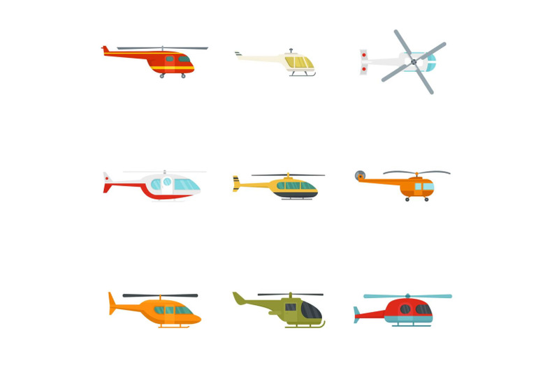 helicopter-military-aircraft-icons-set-flat-style