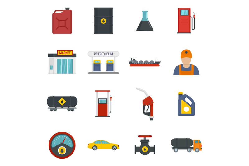 petrol-station-gas-fuel-shop-icons-set-flat-style