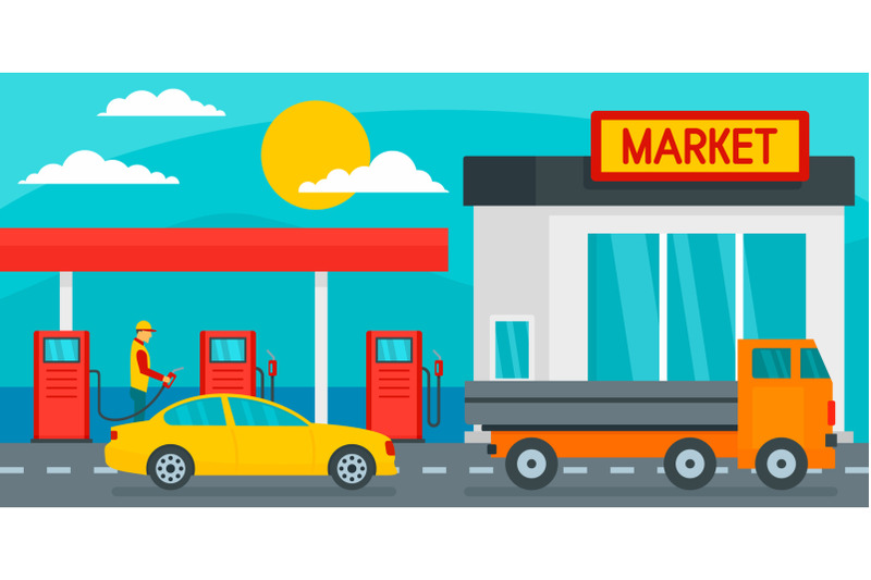 petrol-station-with-market-background-flat-style