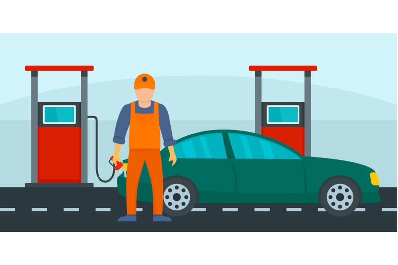 man-fill-the-car-with-petrol-background-flat-style
