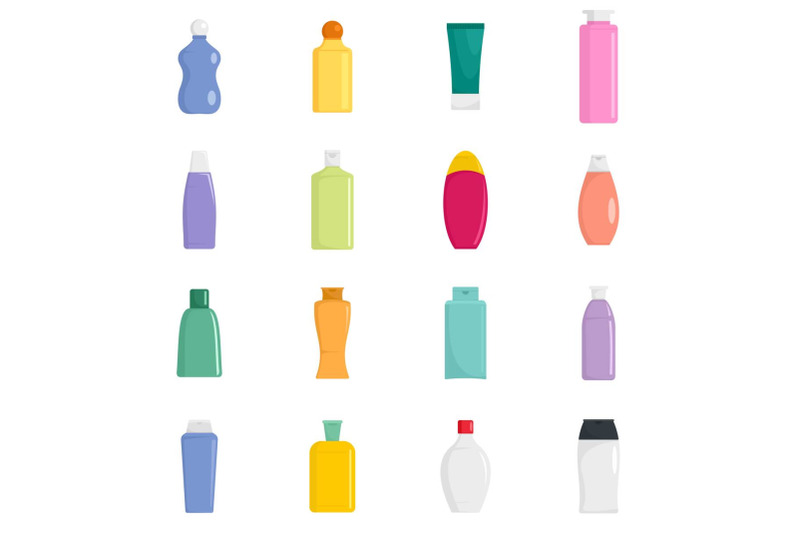 shampoo-bottle-hair-care-icons-set-flat-style