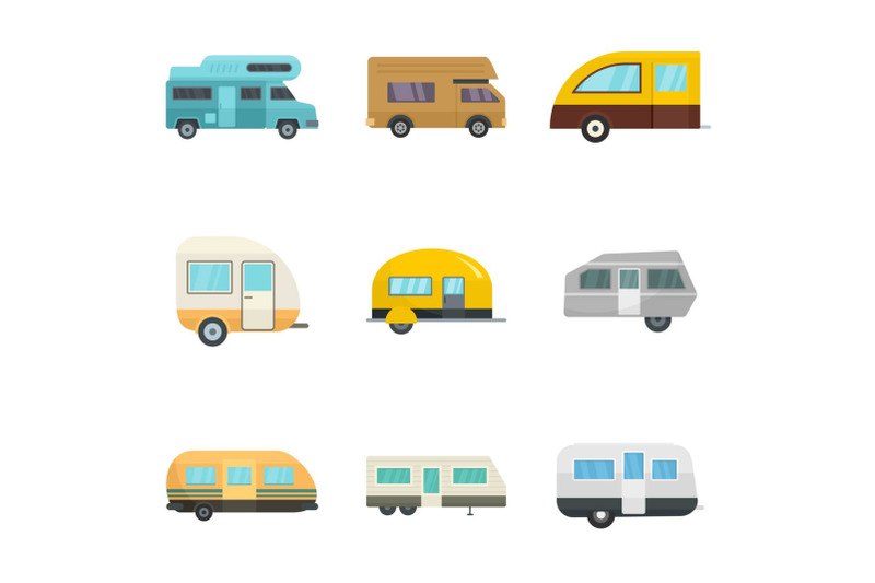 motorhome-car-trailer-house-icons-set-flat-style