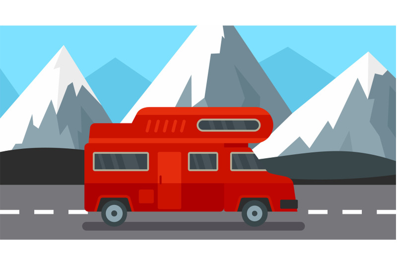 red-camp-truck-background-flat-style