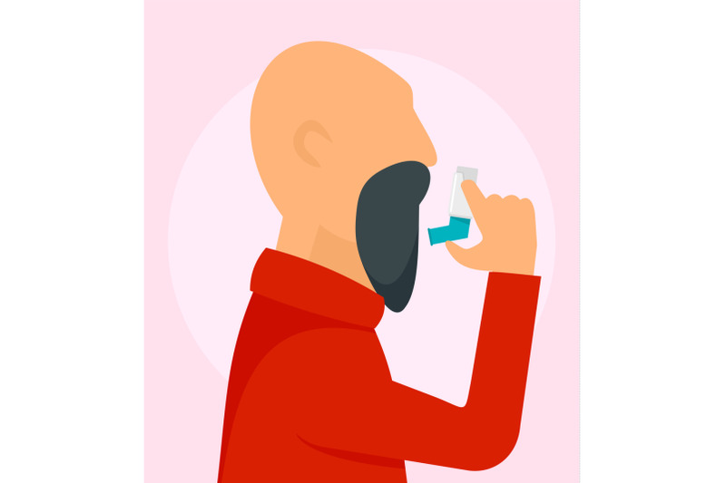 old-man-with-inhaler-background-flat-style