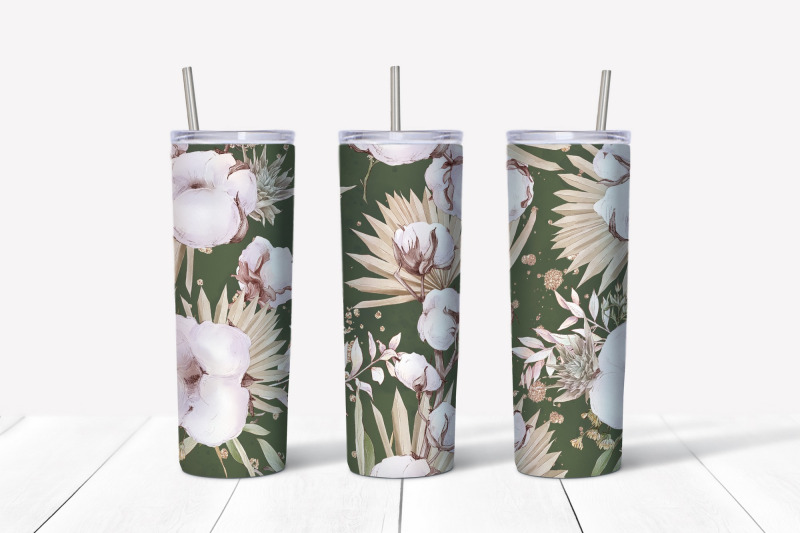 cotton-flowers-sublimation-design-skinny-tumbler-wrap-design