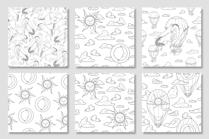 pegasus-and-airballoons-digital-papers-set-seamless-patterns