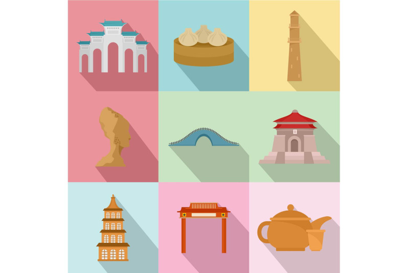 building-of-the-century-icons-set-flat-style