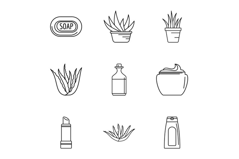 private-salon-icons-set-outline-style