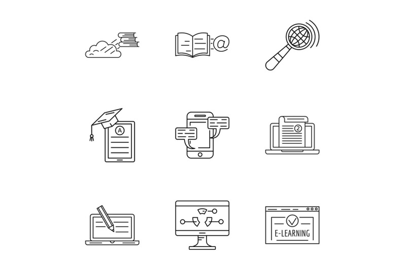 store-of-knowledge-icons-set-outline-style