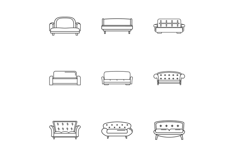 sofa-bed-icons-set-outline-style