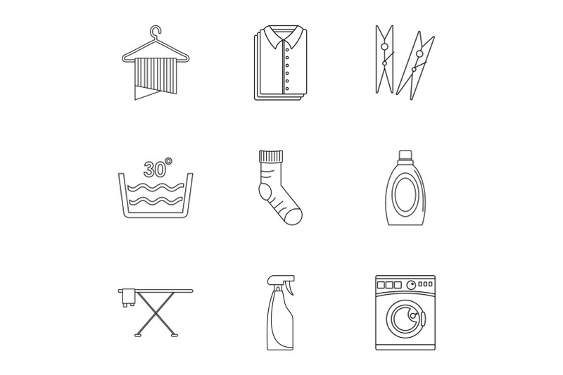 wash-from-dirt-icons-set-outline-style