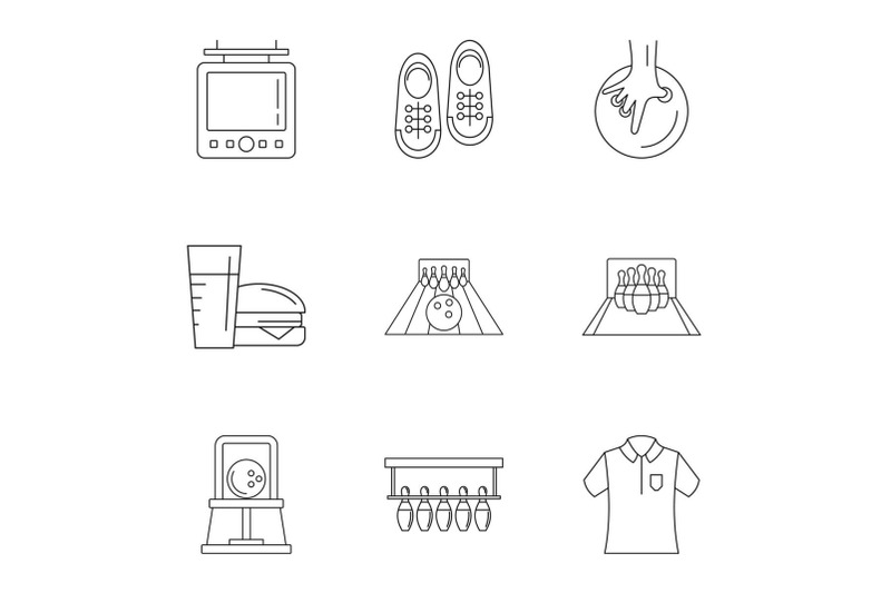 bowling-alley-icons-set-outline-style