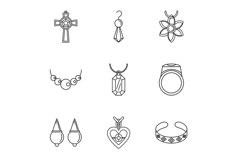 precious-thing-icons-set-outline-style