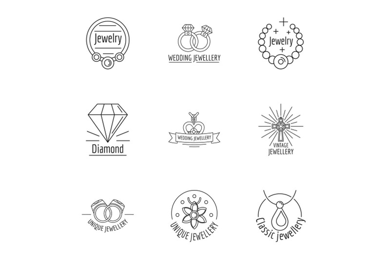 diamond-jewelry-icons-set-outline-style