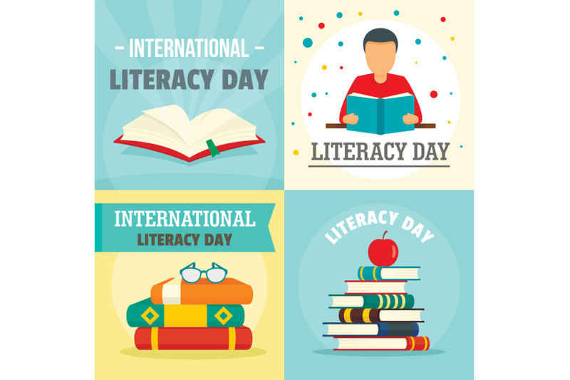 literacy-day-book-banner-concept-set-flat-style