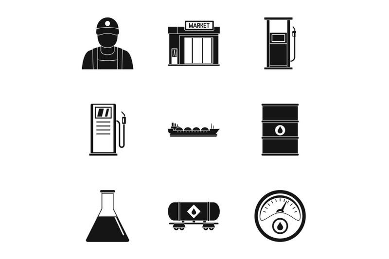 shop-gasoline-icons-set-simple-style