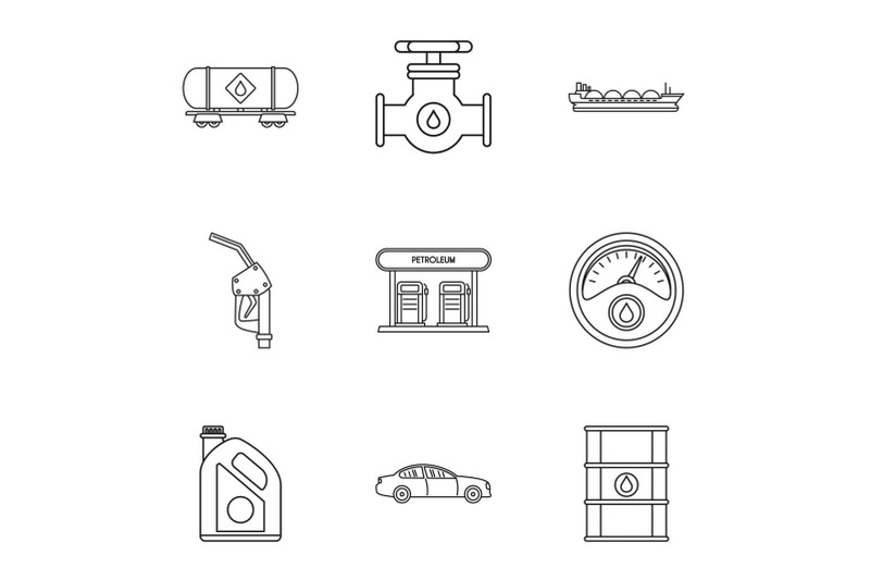 filling-gasoline-icons-set-outline-style