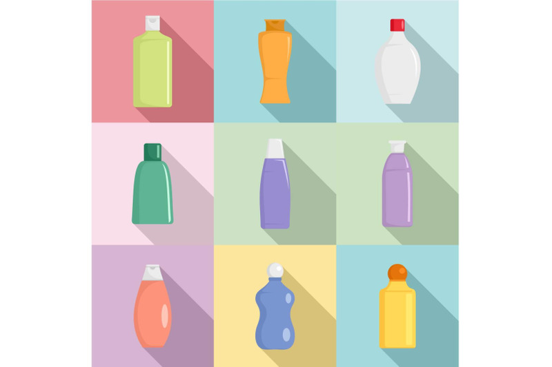 packing-bottle-icons-set-flat-style