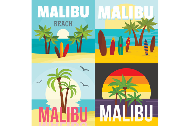 malibu-beach-surf-banner-concept-set-flat-style
