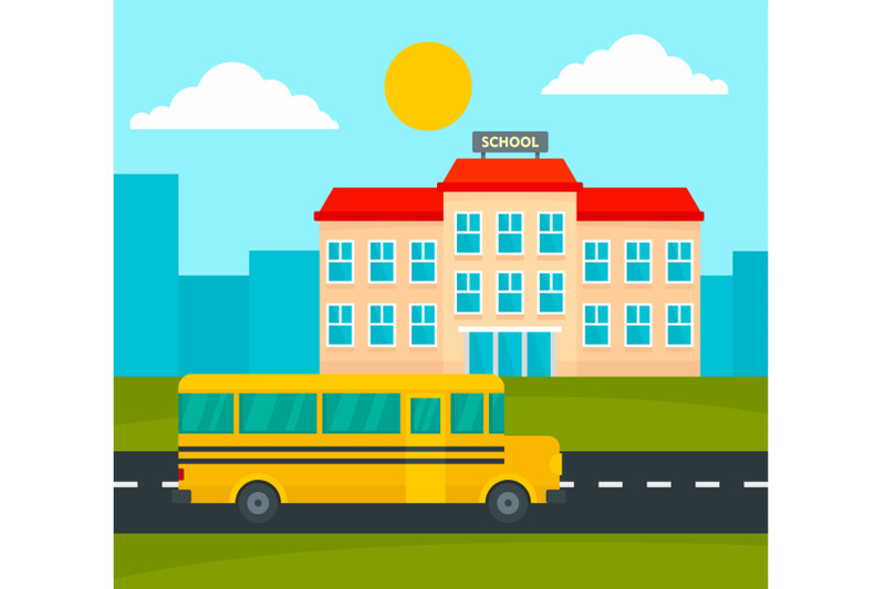 school-bus-driving-to-school-background-flat-style