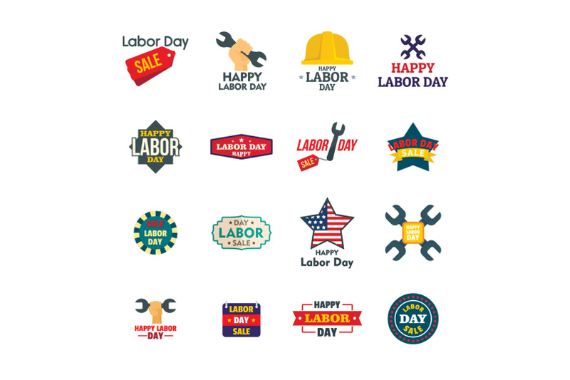 labor-day-workers-logotype-icons-set-flat-style