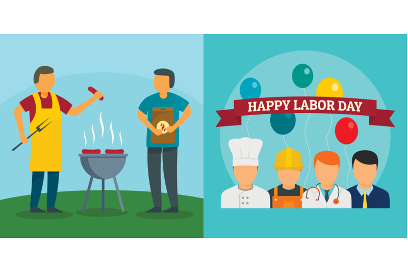 labor-day-workers-banner-concept-set-flat-style