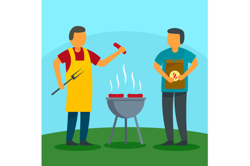 family-bbq-holiday-at-home-background-flat-style