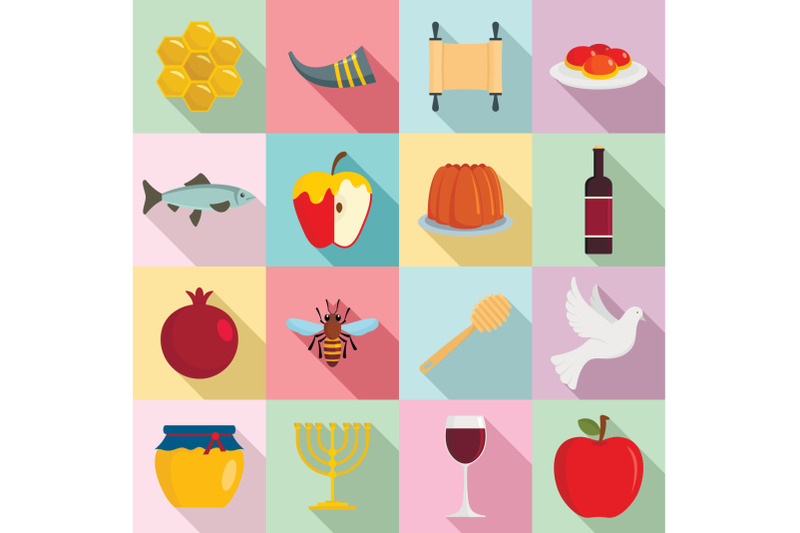 rosh-hashanah-jewish-holiday-icons-set-flat-style