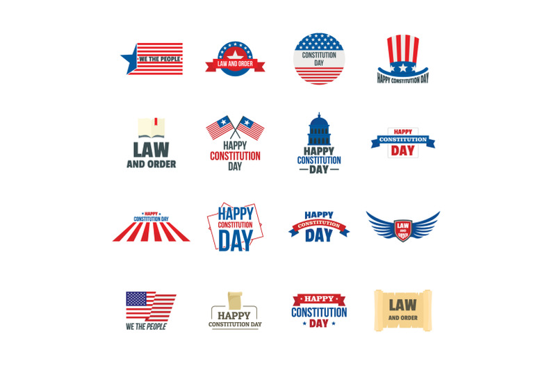 constitution-day-usa-logo-icons-set-flat-style