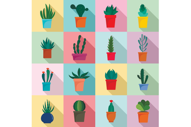 succulent-and-cactus-flowers-icons-set-flat-style