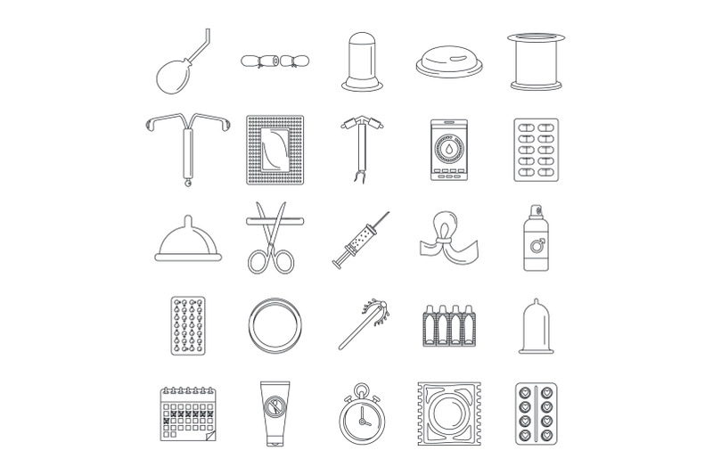 contraception-day-control-icons-set-outline-style