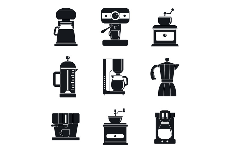 coffee-maker-pot-espresso-icons-set-simple-style