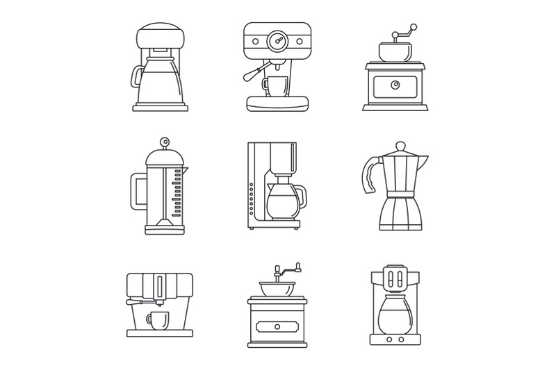 coffee-maker-pot-espresso-icons-set-outline-style