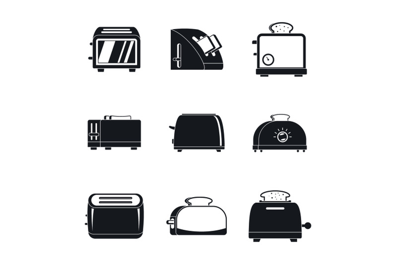toaster-kitchen-bread-oven-icons-set-simple-style