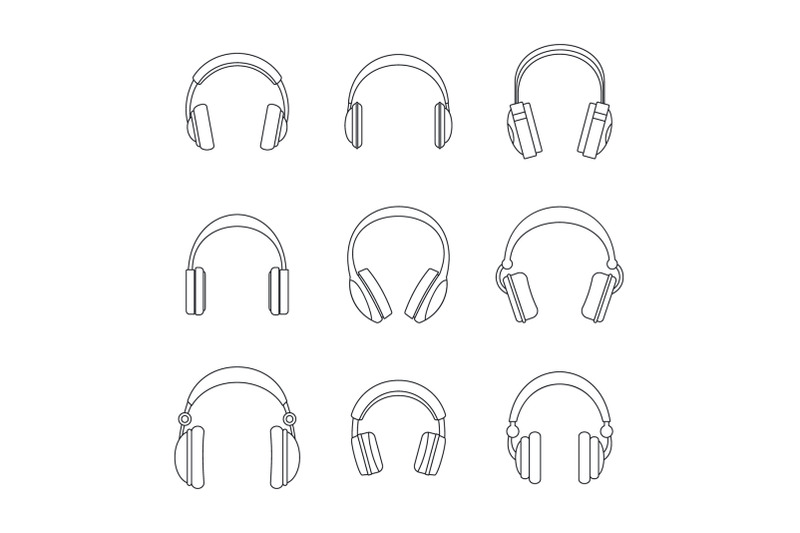 headphones-music-speakers-icons-set-outline-style