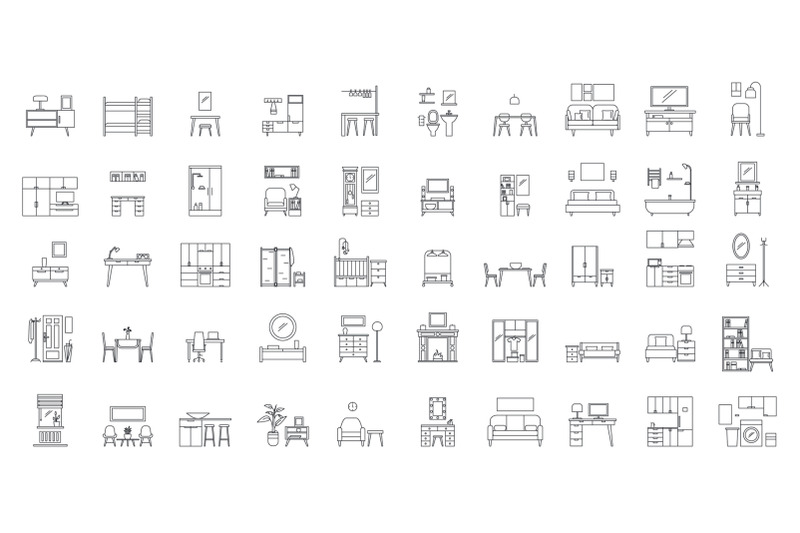 interior-room-objects-icons-set-outline-style
