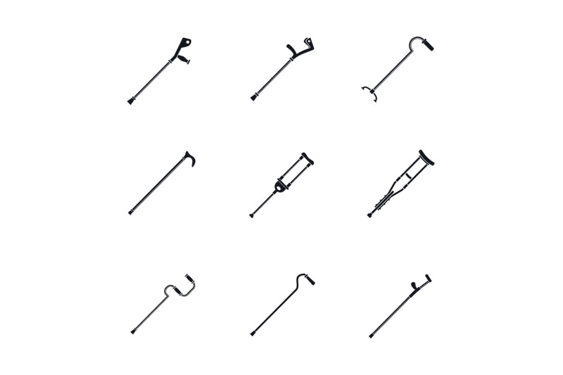 crutches-injury-support-care-icons-set-simple-style