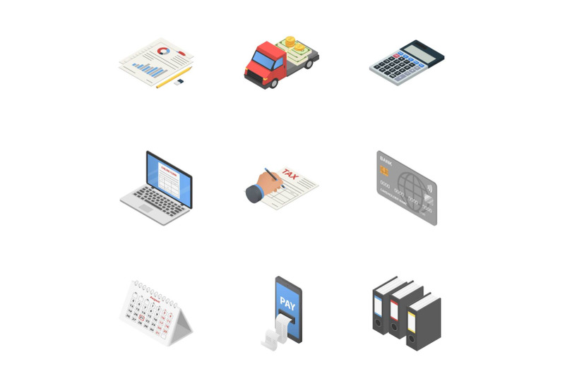 data-play-icons-set-isometric-style
