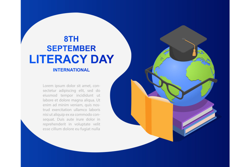 literacy-day-book-banner-concept-isometric-style