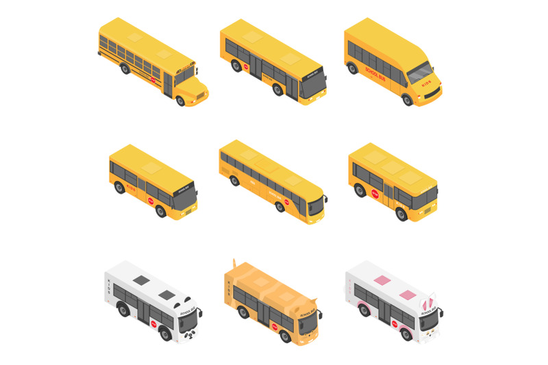 school-bus-back-kids-icons-set-isometric-style