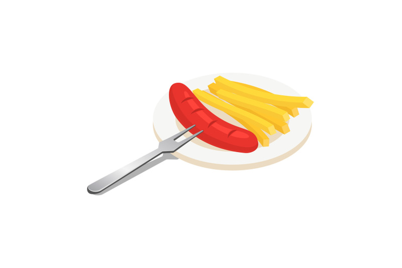 sausage-and-fried-potato-icon-isometric-style