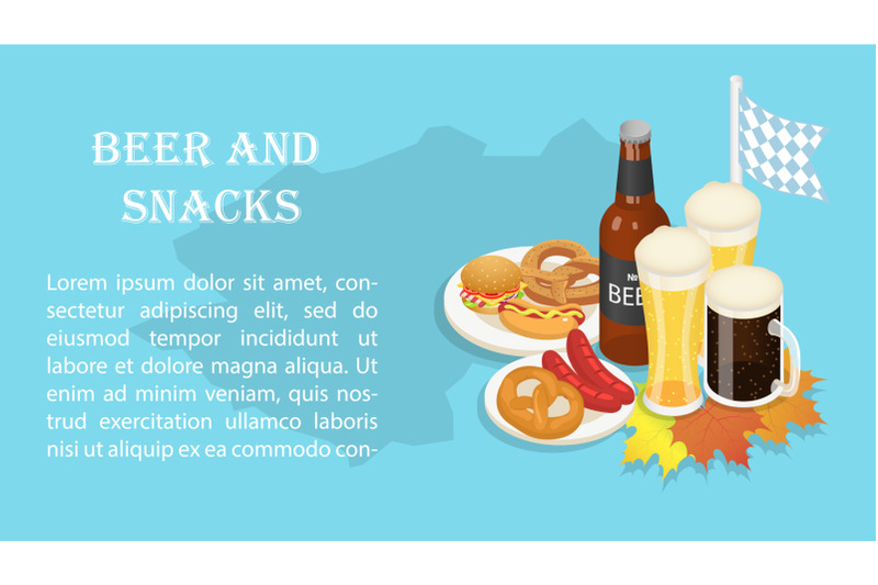 october-fest-beer-snack-banner-isometric-style