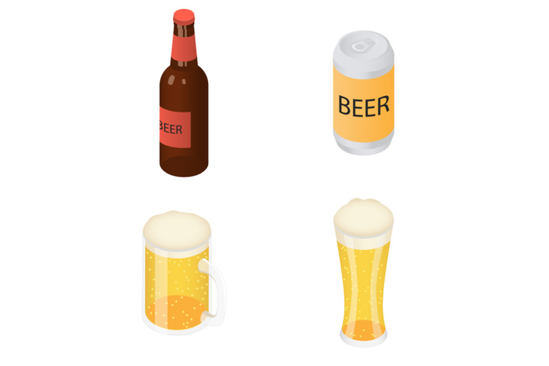 beer-bottles-glass-icons-set-isometric-style