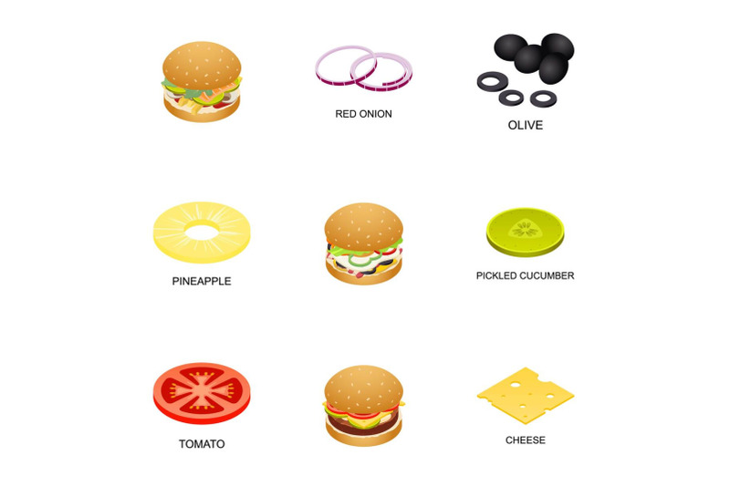 meatball-icons-set-isometric-style