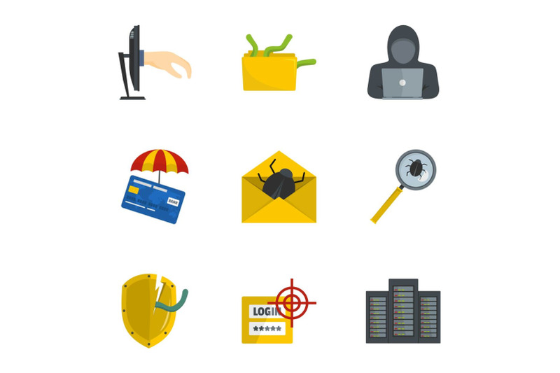 secret-password-icons-set-cartoon-style