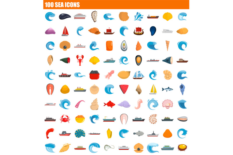 100-sea-icon-set-flat-style